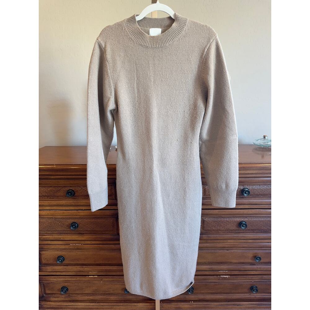 H&M Knitted Sweater Bodycon Dress Beige Long Sleeve S - Picture 2 of 8